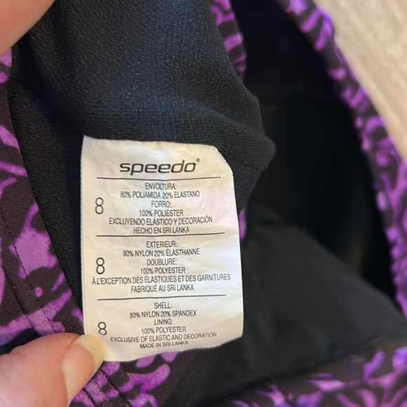 Speedo Women’s One Piece Bathing Suit Classic Swimsuit V Neck Purple & Black 8 - Picture 4 of 10